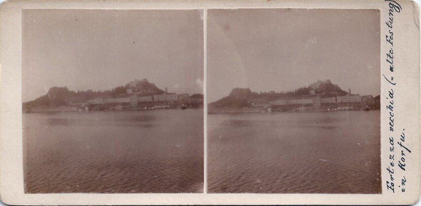 Corfu Castle, Personal Paper Stereoview, 1920 Greece