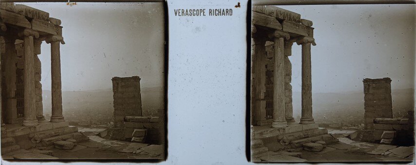 Nice temple and Athens view, Verascope, 1911, Greece