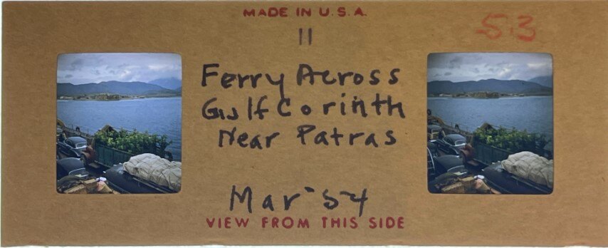 Ferry across Corinth neat Patra, Greece, 1954, Personal Realist