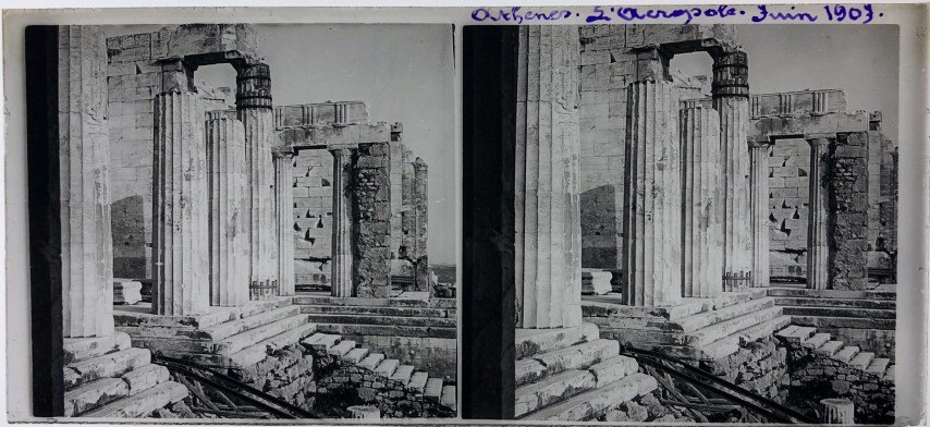 Acropolis entrance, AthensPiraeus main square, Personal Glass 1903, Greece.jpg