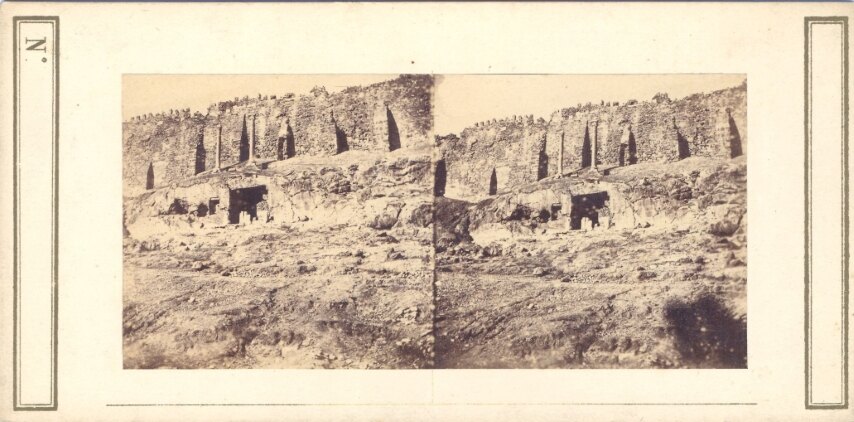 Athens Acropolis view at the two columns, Greece - 1890