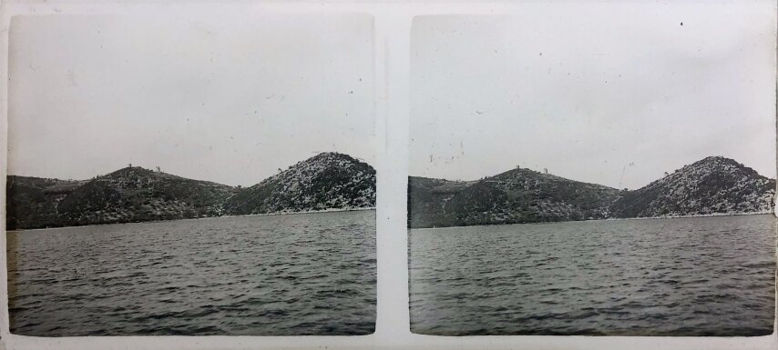 Genera view of Ithaki from Ship, Personal Glass, 1930, Greece