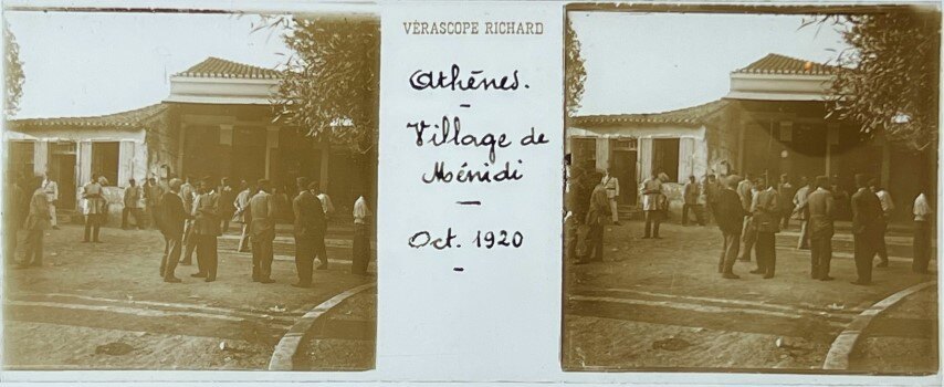 People gathering at the Village of Menidi Oct 1920 - Glass, Greece.jpg