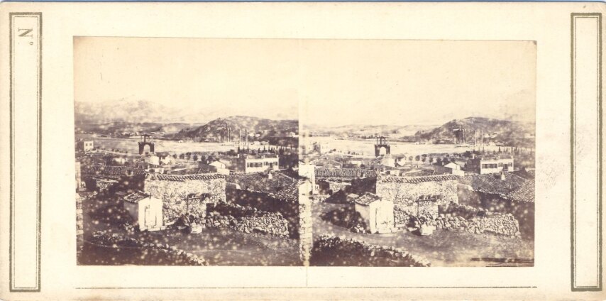 Adrian Arch and Zeus Temple view from Acropolis, no Kalimarmaro Stadium, Athens, Greece - 1890