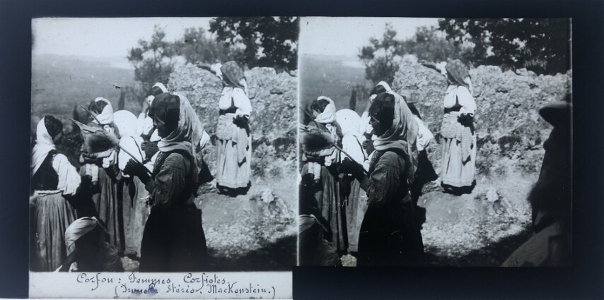 Women in traditional clothes 2 at Corfu, Greece, Glass - 1912