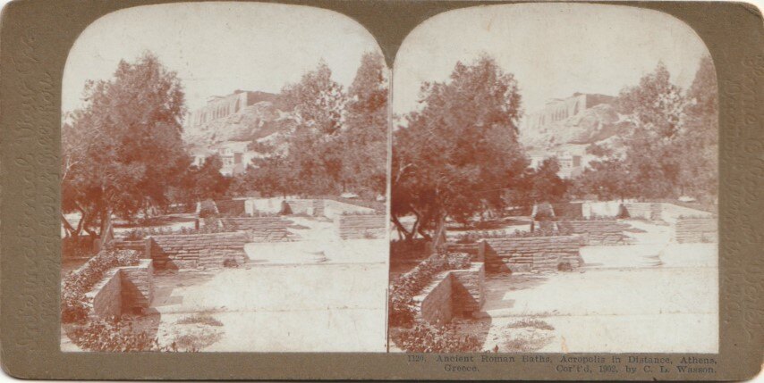 Ancient Roman Baths, Acropolis in Distance, Athens, Greece, Wasson 1902