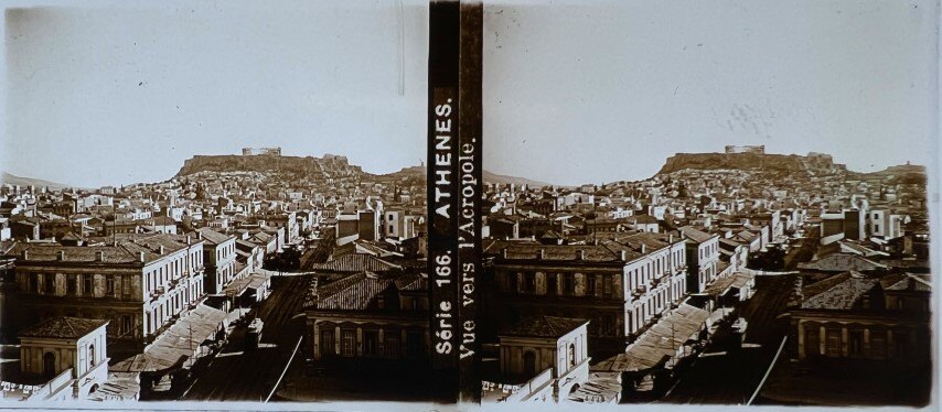 Athinas road and view of Acropolis, 1870, Greece