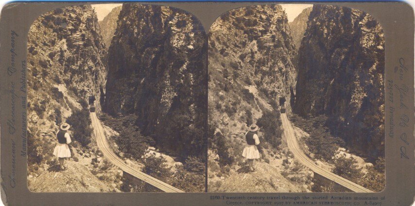 Twentieth century travel through the storied Arcadian Mountains of Greece, 1907, American Stereo CO