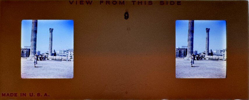 Standing near the fallen column of Zeus temple, Greece, 1960