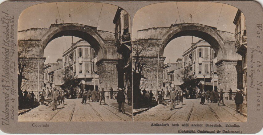Alexanders Arch at Thessaloniki and people, 1925, Greece