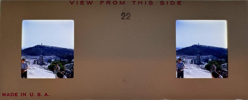 View of Philopapos monument from far, Greece, 1960