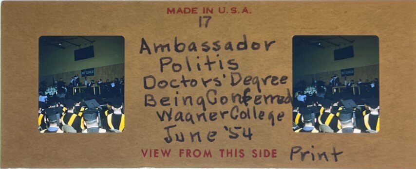 Ambassador Politis, Wagner College, Greece, 1954, Personal Realist