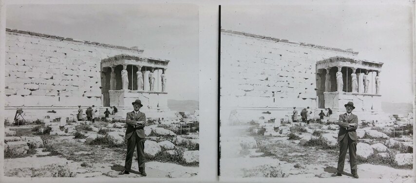 View of Acropolis Kariatides, Camera in view, Personal Glass, 1930