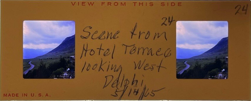 Deplhi view from Hotel 14 May 1965, Athens - Realist, Greece.jpg