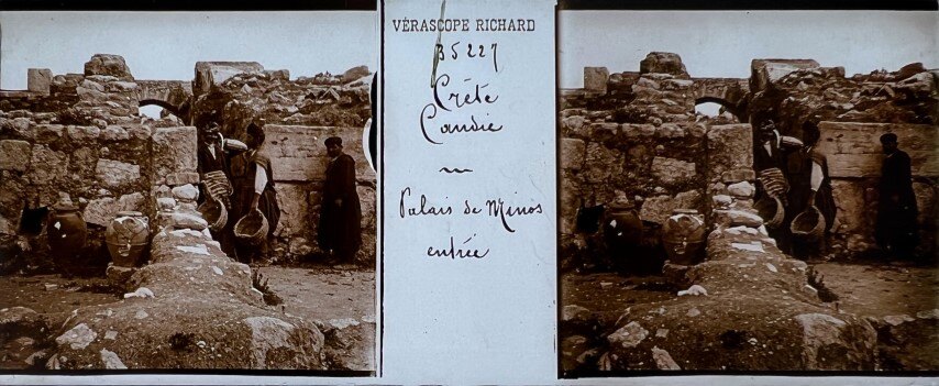 People of Crete at ancient ruins, 1930, Greece