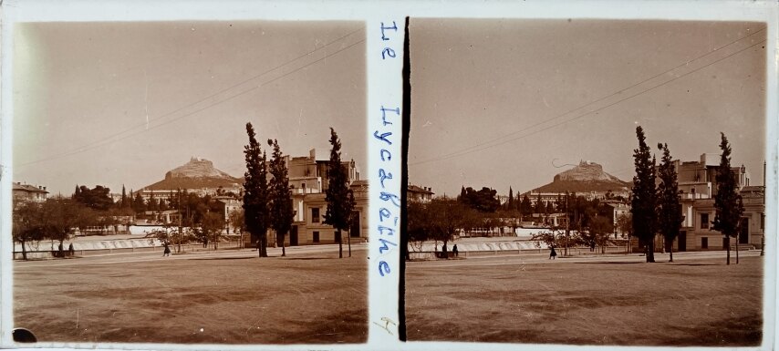 View of Lycabetus, Papastratos cigarettes advertisement, Athens, Greece