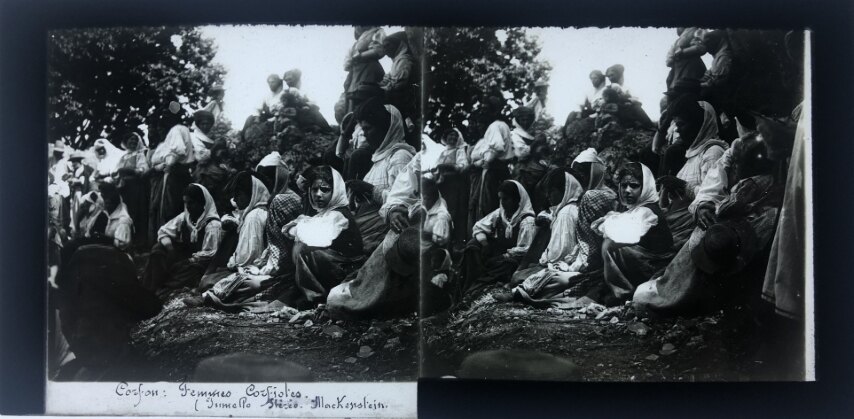 Women in traditional clothes at Corfu, Greece, Glass - 1912