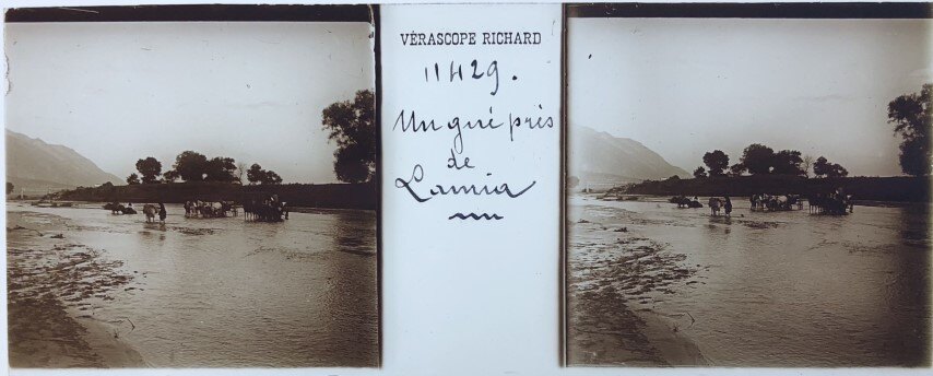 Crossing the river at Lamia, Verascope, 1911, Greece