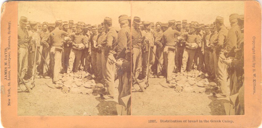 Distribution of bread in the Greek Camp, Greece, 1897, Kilburn
