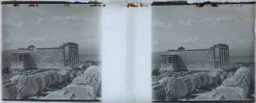 Caryatides and Athens view, Personal, 1911, Greece