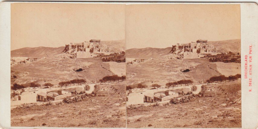 Acropolis from a distance and houses, Athens, 1931, Greece
