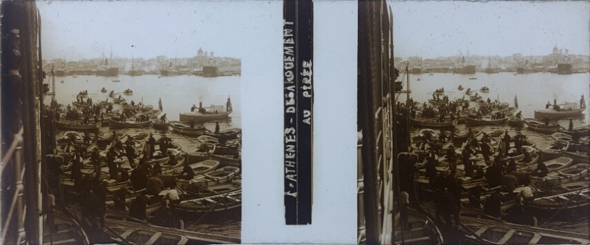 Boats at Piraeus waiting to unload, Greece, Glass - 1918