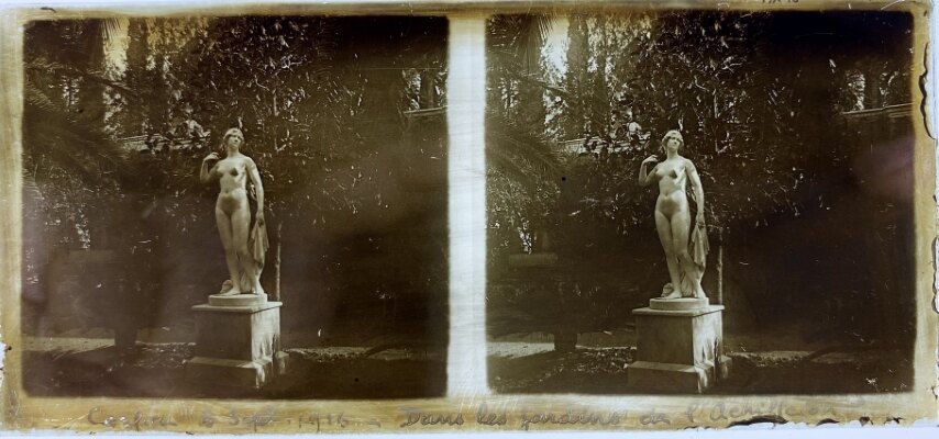 Corfu, 8 Sep 1916, Statue at Achilleion, Greece, Personal Glass