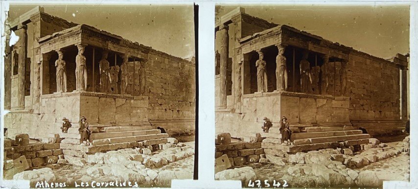 Visitors seatting under the Cariatides statues, Athens - Glass, Greece.jpg