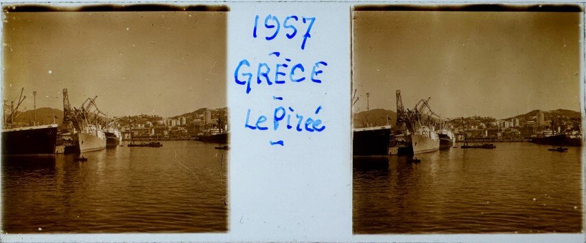View of Piraeus and ships, Greece, 1957