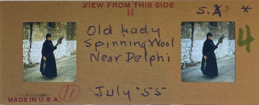 Old lady spinning near Delphi, Greece, 1955, Personal Realist