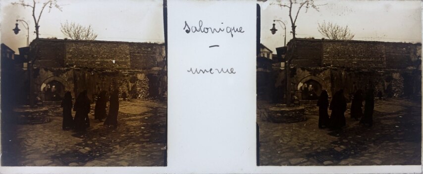 Street view at Salonique, Greece, Glass - 1918