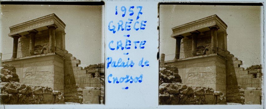 Palace of Knosos frecso view, Crete, Greece, 1957