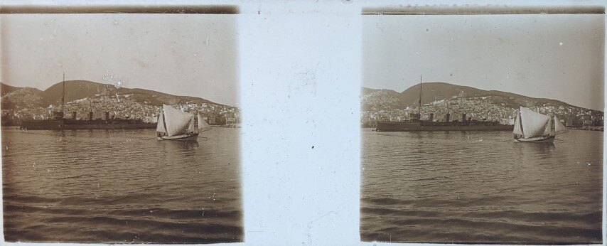 Ship and sailboat at Syros, Personal, 1911, Greece