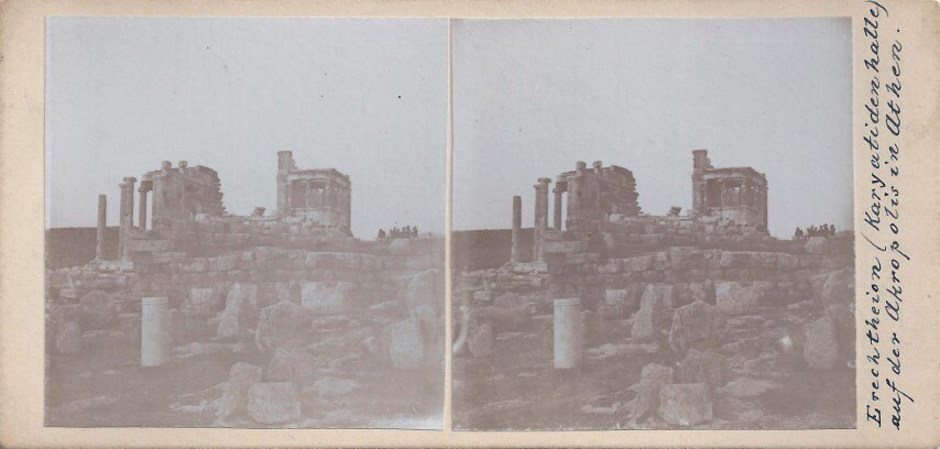 Karyatides at Acropolis, Personal Paper Stereoview, 1920 Greece