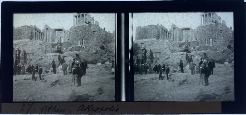 Taking a photograph at the Acropolis entrance, 1910, Greece