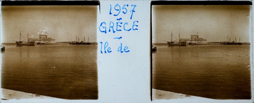 View of the port at Rhodes, Greece, 1957