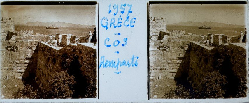 View of the castle walls at Kos isnland, Greece, 1957