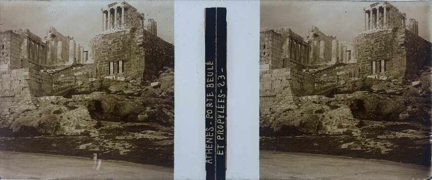 Acropolis Propylaea view at Athens, Greece, Glass - 1918