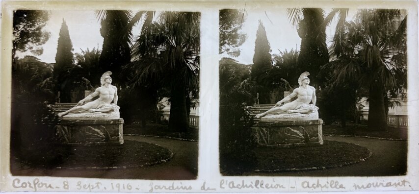 Corfu, 8 Sep 1916, Achileas monument at Achilleion, Greece, Personal Glass