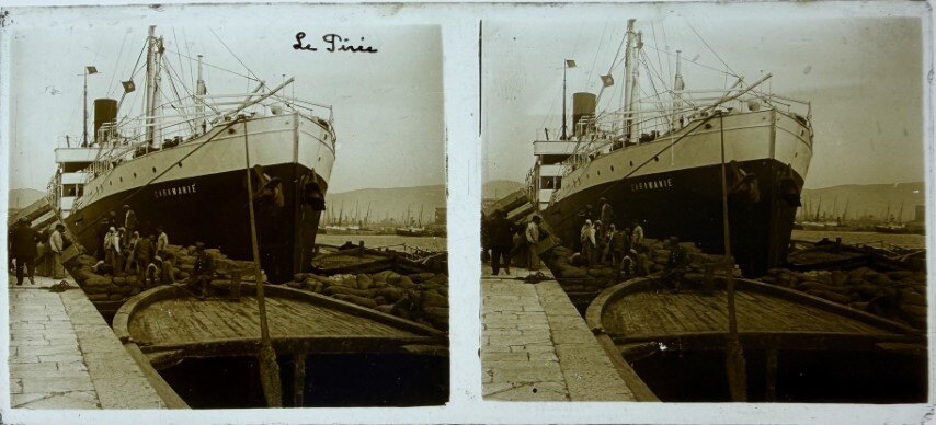 A ship loading at Piraeus, 1930, Greece