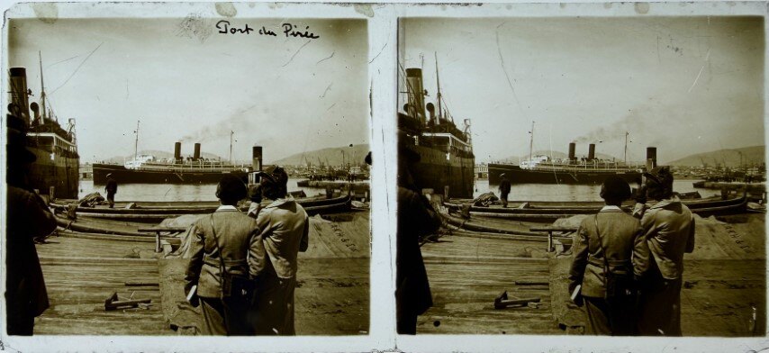 Looking at ships at Piraeus port, 1930, Greece