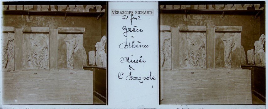 Parts of frieze at the old Acropolis Museum, 1930, Greece
