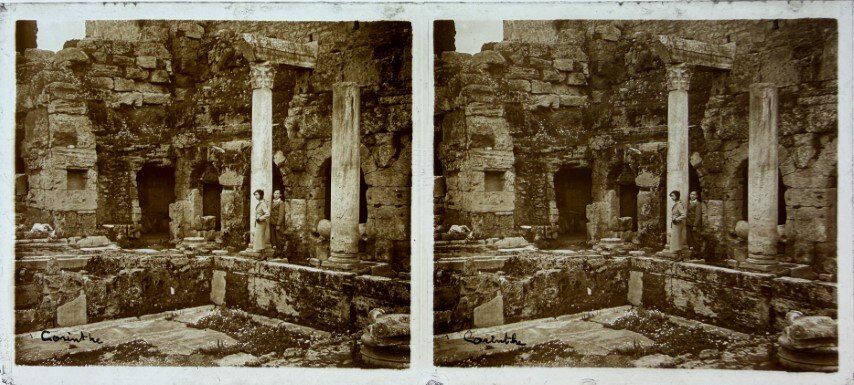 Visitors at Corinth site, 1930, Greece