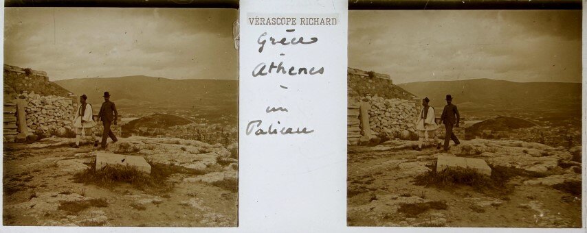 View from Acropolis and visitors, Athens, Greece, 1920