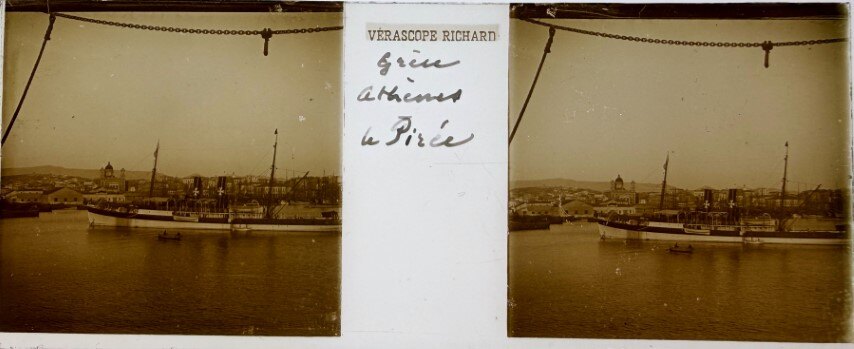 Port of Piraues and ships, Greece, 1920