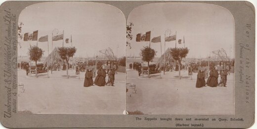The Zeppelin brought down and re-erected on Quay, Salonica, Greece. 1916 Underwood Greece 1916